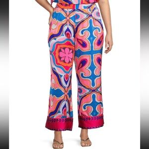 Sugarlips Women’s Abstract Geometric Palazzo Pants Printed Hem Coordinating Sz L